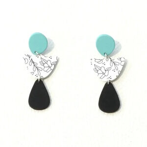 2 LEFT! Turquoise & Black Dangle Trendy Earrings